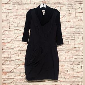 Joseph Ribkoff Black Taffeta Party Dress Mocked Neck Left Side Pleated Size 4